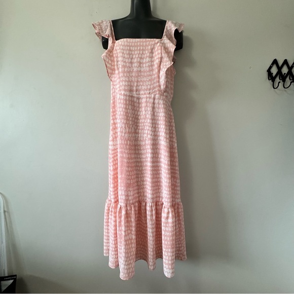 BCBG Paris Pink Flutter Sleeve Smocked Midi Dress - Picture 2 of 6